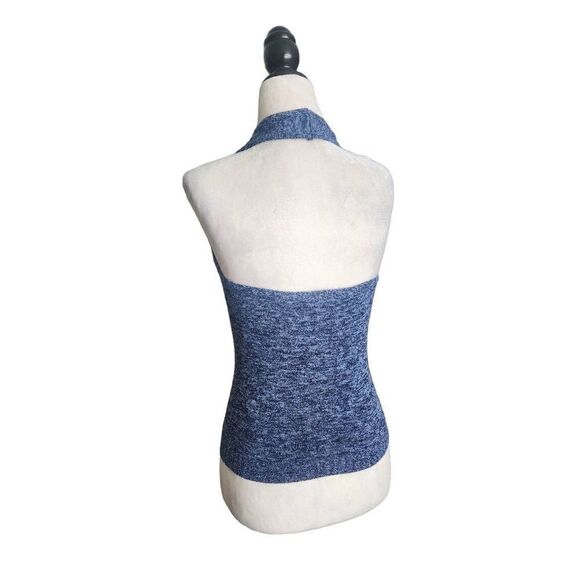 Blue Knit 90s Crop Halter Le Chateau Jr Vintage Y2K Denim Look Sexy Spring - Picture 6 of 7